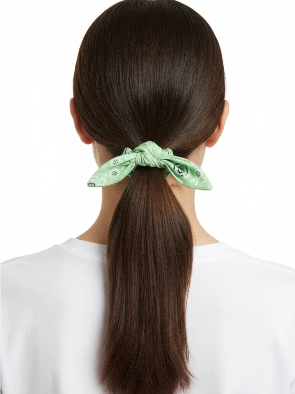 Mint Green Paisley Bandana Floral Flower Western Wired Trailing Ribbon Scrunchie